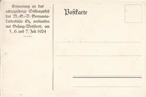 6254 ELZ, Bausche Haus, 80 j. Stiftungsfest Männergesangverein Germania-Liederblüte, 1924