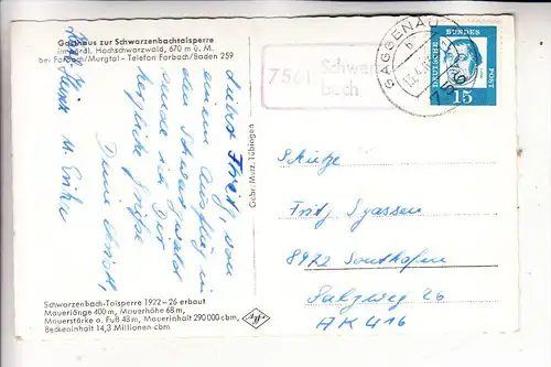 7561 SCHWARZENBACH, Schwarzenbachtalsperre, Landpoststempel "7561 Schwarzenbach", 1963