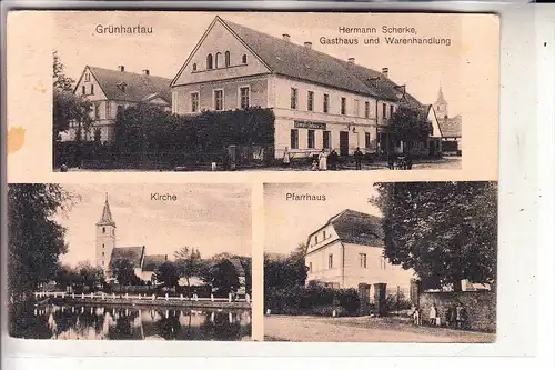 SCHLESIEN - NIEDERSCHLESIEN, GRÜNHARTAU / ZIELENICE, Pfarrhaus, Kirche, Gasthaus Scherke, 1914