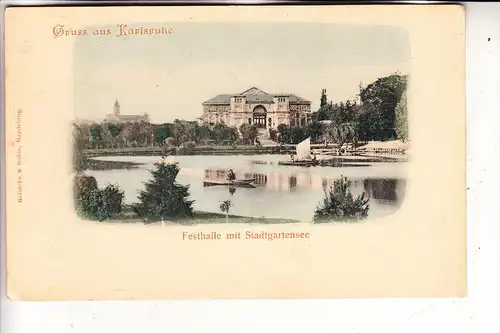 7500 KARLSRUHE, Festhalle mit Stadtgartensee, ca. 1905, color