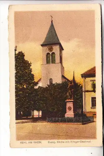 7640 KEHL, Evang. Kirche & Kriegerdenkmal, 1923