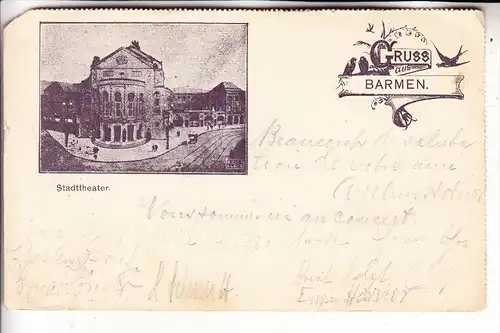 5600 WUPPERTAL - BARMEN, Stadtteater, Werbe-Karte Hilgers, 1907, Eckmangel