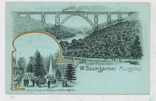 5650 SOLINGEN - MÜNGSTEN, Restaurant Baumgärtner, Müngstener Brücke, Lithographie, ca. 1898