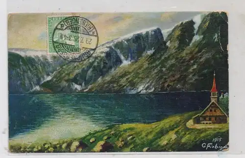 NIEDER-SCHLESIEN - KRUMMHÜBEL / KARPACZ, Kleiner Teich, Künstler-Karte Fiebiger, 1925