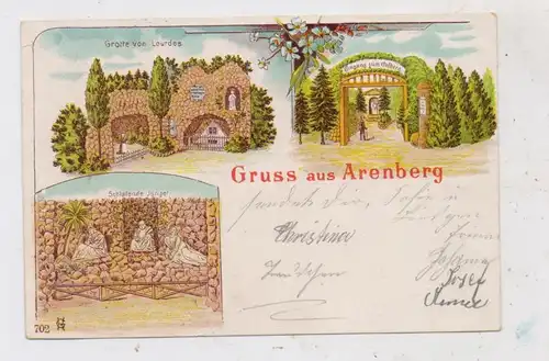 5400 KOBLENZ - ARENBERG, Lithographie, Eingang zu, Oelberg, Grotte von Lourdes, Schlafende Jünger, 1902