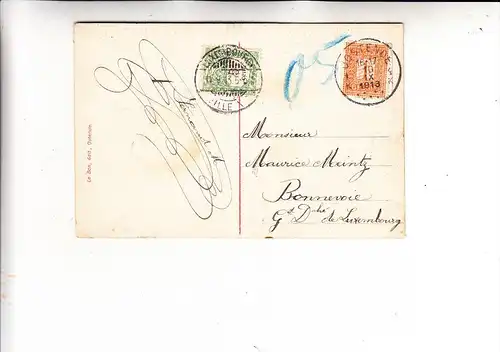 LUXEMBURG, 1918, Michel Porto-Marke 1, auf AK von Ostende nach Bonnevoie