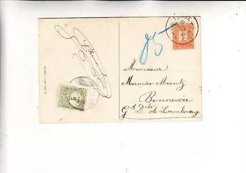 LUXEMBURG, 1918, Michel Porto-Marke 1, auf AK von Ostende nach Bonnevoie