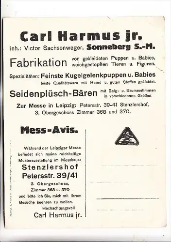 0-6400 SONNEBERG, Panorama, Großformat 18,5 x 14 cm, 1912, rücks. Harmus Plüschbären-Werbung Messe Leipzig