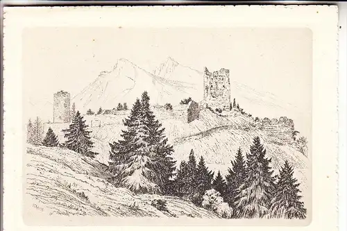 CH 7310 RASGAZ, Ruine Freudenberg, Künstler-Karte, Für die Taubstummen