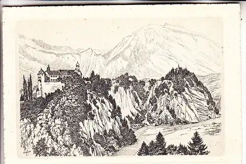 CH 7403 RHÄZÜNS, Schloß, Künstler-Karte, Für die Taubstummen
