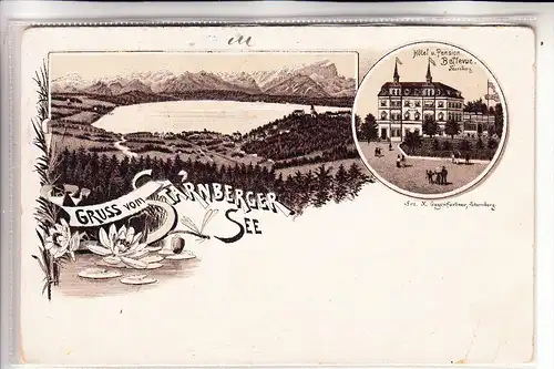 8130 STARNBERG, Hotel & Pension Bellevue / Seepanorama, Lithographie, kl. Druckstelle