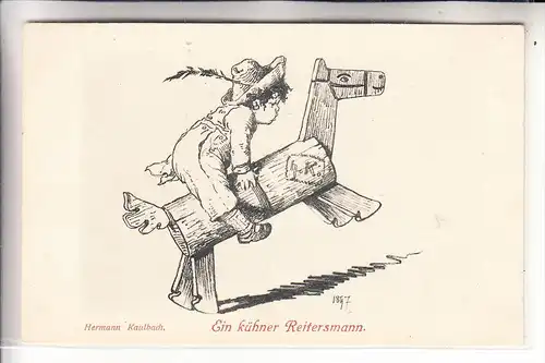 KINDER - Künstler-Karte, Hermann Kaulbach, Schaukelpferd, rocking horse / cheval a bascule / Hobbelpaard