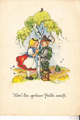 KINDER, Künstler-Karte Liesel Lauterborn, 1946,  "Was die grüne Haide weiß"