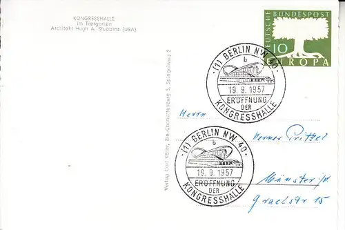1000 BERLIN - TIERGARTEN, Kongresshalle, 1957, Eröffnung Sonder-Stempel