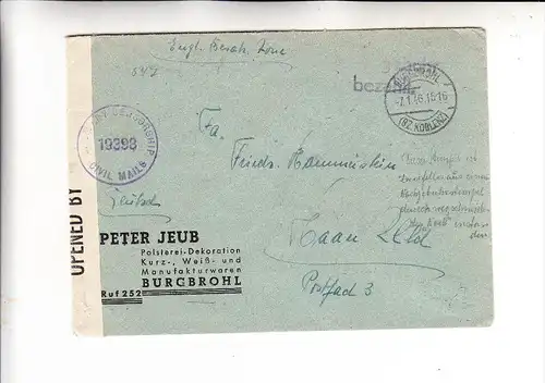 5475 BURGBROHL, POSTGESCHICHTE "gebühr bezahlt", Zensur, 7.1.46