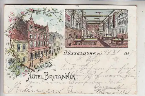 4000 DÜSSELDORF, Hotel Britannia, Lithographie 1897, BILLARDSAAL