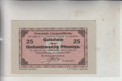 8831 LANGENALTHEIM, Notgeld 25 Pfg. 27.02.1917, gute Erhaltung