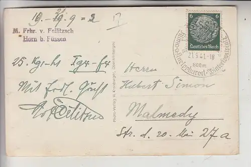 MONARCHIE - DEUTSCHLAND, M. Freiherr von Feilitzsch, Horn bei Füssen, Autograph aus Fernschachschriftverkehr, 1941