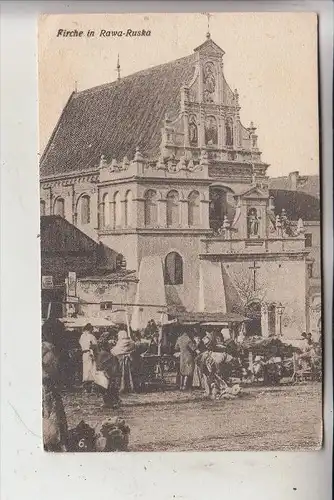 UKRAINE - RAWA RUSKA, Kirche, Markt, 1916, deutsche feldpost, aus militärischen Gründen verzögert