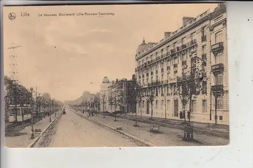 F 59000 LILLE, Le nouveaux Boulevard Lille-Roubaix-Tourcoing, Tram-Strassenbahn, 1916, deutsche Feldpost