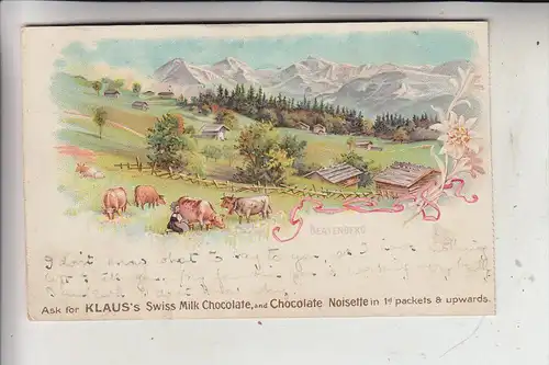 CH 3803 BEATENBERG, Lithographie, 1903, Werbe-Karte KLAUS - Schokolade