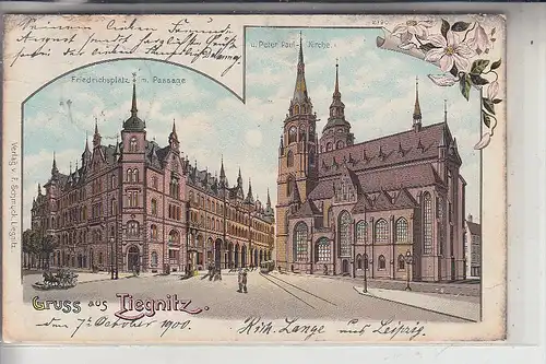 NIEDER - SCHLESIEN, LIEGNITZ / LEGNICA, Lithographie, Friedrichsplatz, Peter - Paul - Kirche, 1900