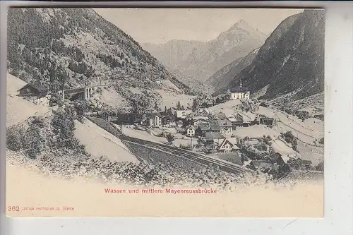 CH 6484 WASSEN, mittlere Mayenreussbrücke, frühe Karte - ungeteilte Rückseite