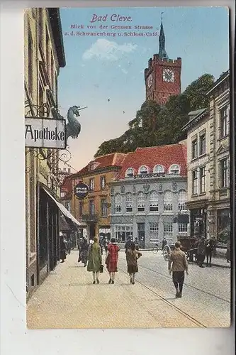 4190 KLEVE, Blick von der Grossen Strasse auf die Schwanenburg & Schloss-Cafe, 1930