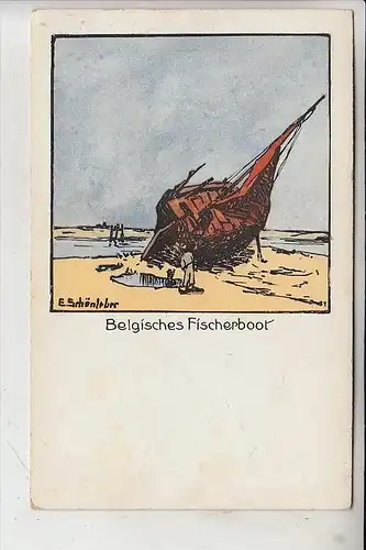 KÜNSTLER - ARTIST - E. SCHÖNLEBER, "Belgisches Fischerboot"  Photochromie-Karte
