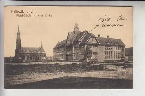 OBER-SCHLESIEN - KATTOWITZ / KATOWICE, Kleist-Schule mit kath. Kirche, 1920