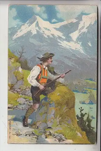 JAGD / Hunting / Chasse / Caccia / Jacht / Caza / Lowiectwo - Jäger in den Alpen, Künstler-Karte, 1902