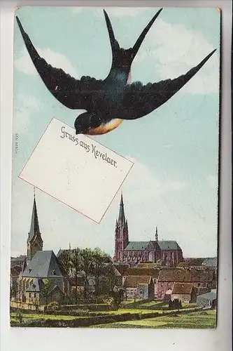 4178 KEVELAER, Gruss aus...,  1909,  Schwalbe / Swallow / Avaler / Deglutire / Slikken / Tragarse