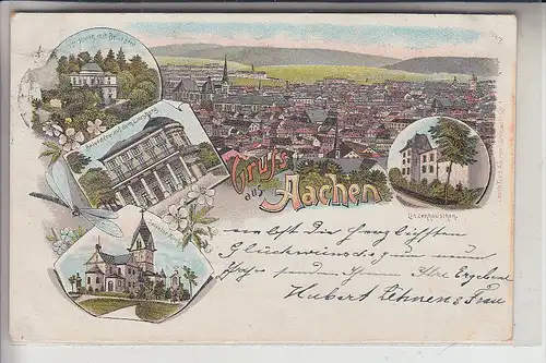 5100 AACHEN, Lithographie 1898, Linzenhäuschen, Salvator-Kirche, Lousberg