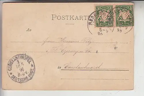 8400 REGENSBURG, Das Brückenmännchen, 1898, gelaufen nach Constantinopel, Deutsche Post Türkei