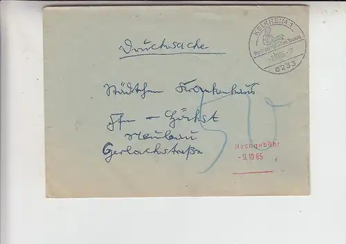 6233 KELKHEIM, Brief, 1965, mit Nachgebühr, nach Frankfurt/M.