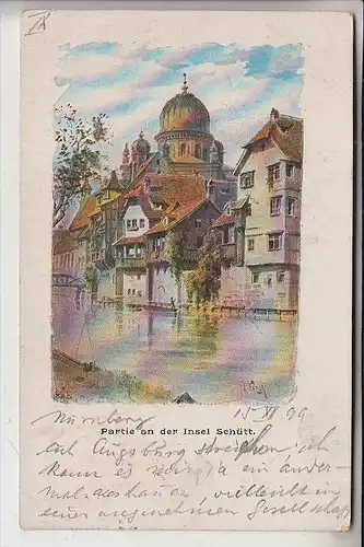 JUDAICA - SYNAGOGE Nürnberg, Insel Schütt, Künstler-Karte, 1899