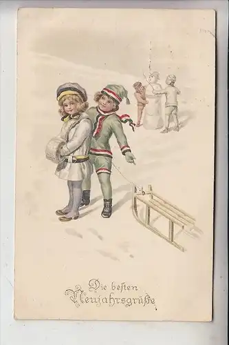 NEUJAHR - Kinder / Schneemann / Snowman / Bonhomme de neige / Pupazzo de neve / Sneeuwpop / Muneco de nieve, 1919