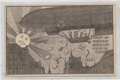 4150 KREFELD, Abfahrt der staatlich geprüften Lehrerinnen, 1910, Zeppelin