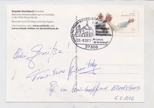 0-6821 UHLSTÄDT - ETZELSBACH (Eichsfeld), Besuch Papst Benedikt XVI., Grußkarte von Msgr.Franz - Xaver Bubenitzky