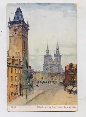 CZ 110 00 PRAHA  / PRAG, Rathaus / Teinkirche, Künstler - Karte J. Safarik, 1911