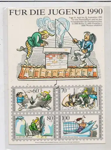 COMIC - WILHELM BUSCH, MAX & MORITZ, Jugendbriefmarken 1990, Sonderpostkarte