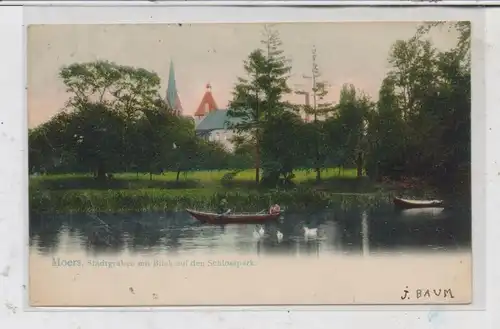 4130 MOERS, Stadtgraben, Ruderpartie, Blick auf den Schlosspark, 1906, color