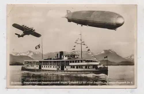 BINNENSCHIFFE - BODENSEE, "ALLGÄU", Zeppelin LZ 127, Wasserflugzeug DO-X, NS-Beflaggung, 1938, Druckstelle