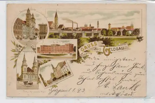 NIEDER - SCHLESIEN - GLOGAU / GLOGOW, Lithographie 1892 !!!!, Kriegsschule, Jesuiten-Kirche....