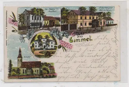 NIEDER - SCHLESIEN - GIMMEL / JEMIELNA (Guhrau), Lithographie, Gasthof Paschur, Warenhaus Hoffmann, Kirche, Schloß