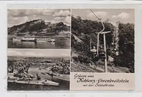 5400 KOBLENZ - EHRENBREITSTEIN, Sesselbahn, Blick auf die Festung mit Köln-Düsseldorfer "VATERLAND"