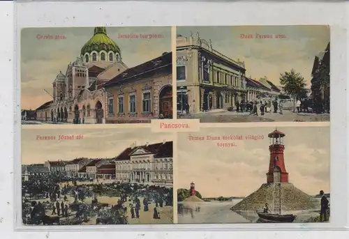 JUDAICA - SYNAGOGE PANCSOVA / Serbien, Jüdische Bevölkerung, Marktplatz, Donauleuchttürme, 1915, Verlag Kohn Samu