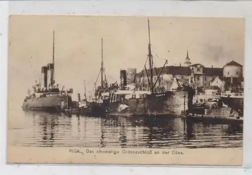 LATVIJA / LETTLAND - RIGA, Ordensschloß an der Düna, Frachtschiff "RIBETA", deutsche Feldpost 1918