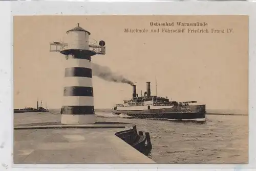 FÄHRE / Ferry / Traversier, "FRIEDRICH FRANZ IV" am Leuchtturm in Rostock - Warnemünde, Verlag Rechlin