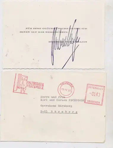 MUSIK - HERBERT VON KARAJAN, Dirigent, Autograph, Danksagung 1968 an Opernhaus Nürnberg Generalintendant Pschigode